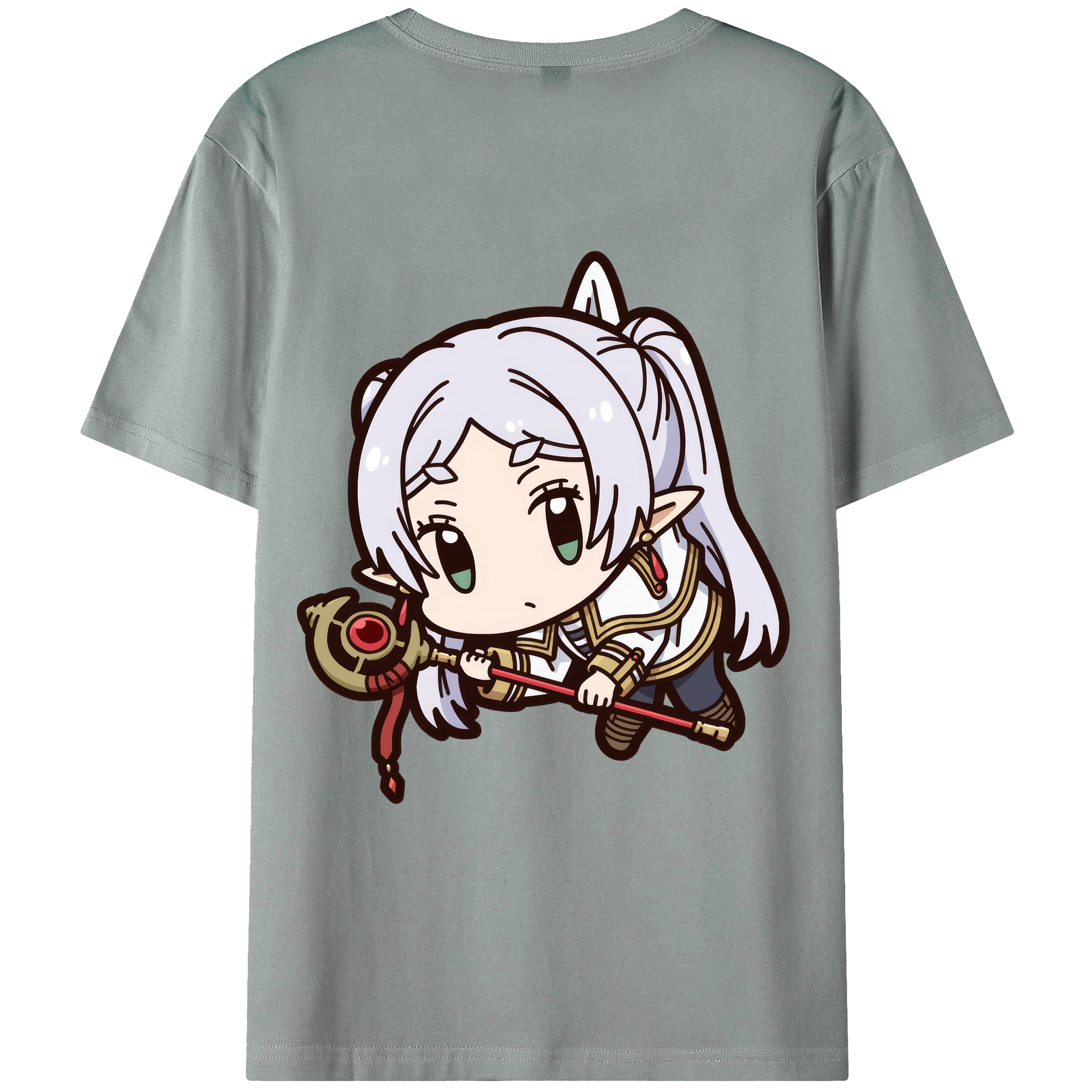 （画像用） 葬送のフリーレン Frieren 綿100％ メンズ半袖Tシャツ（バックプリント） 通気性